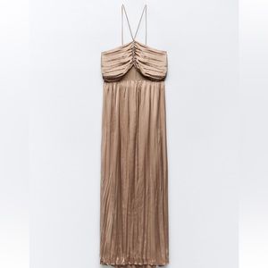 NWT Zara Wrinkled Look Satin Effect Midi Dress